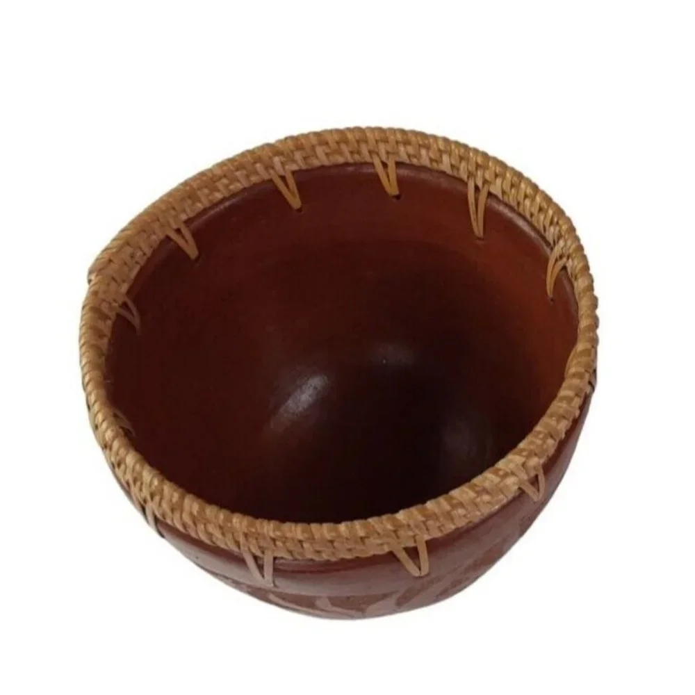 Earthenware Carved Bowl Animal Trees Brown‎ Reddish Decorative Wicker Acc…